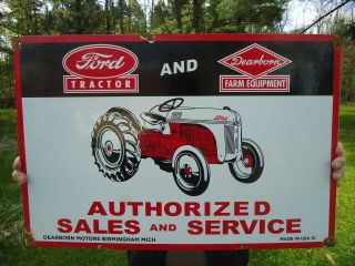Large Vintage 1951 Ford Tractor Porcelain Sign Dearborn Farm Equipment