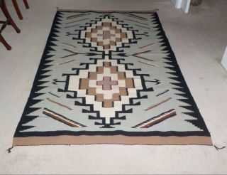 Vintage Large Native American Navajo Rug With Two Grey Hills Pattern,  81 " X 49 "