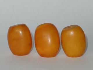 Rare antique 12.  5 grams 3 beads egg yolk butterscotch amber 11