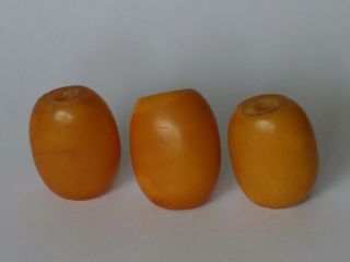 Rare antique 12.  5 grams 3 beads egg yolk butterscotch amber 6