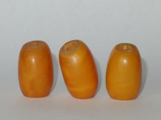 Rare antique 12.  5 grams 3 beads egg yolk butterscotch amber 8