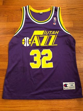 Vintage 90s Champion Utah Jazz Karl Malone Jersey Sz 44 Rare Purple Stockton