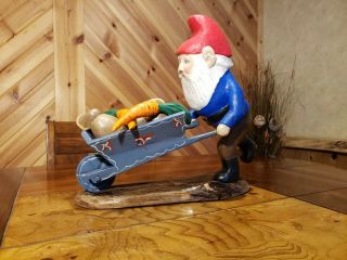 Gnome folkart wood carving woodland/Garden Gnome duck decoy Casey Edwards 3