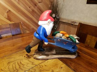 Gnome folkart wood carving woodland/Garden Gnome duck decoy Casey Edwards 6