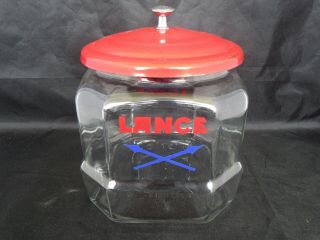 Vtg Rare Small Lance 8 Sided Counter Jar W/ Orig.  Metal Lid  8 "