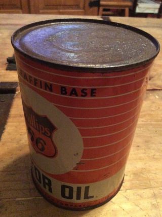 Vintage Phillips 66 1 quart metal motor oil can orange paraffin base RARE 6