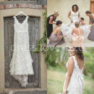 Vintage White/ivory Lace Appliques Wedding Dress Bridal Gown Plus Size 18 20 22,