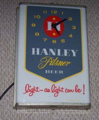 Vintage Hanley Pilsner Beer Light - As Light Can Be Lighted Clock Lights & Runs