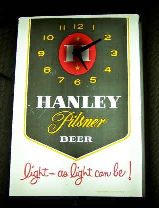 Vintage Hanley Pilsner Beer Light - As Light Can Be Lighted Clock Lights & Runs 2