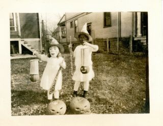 Vintage Halloween Photo - Two Girls Dressed Up For Halloween - Witches