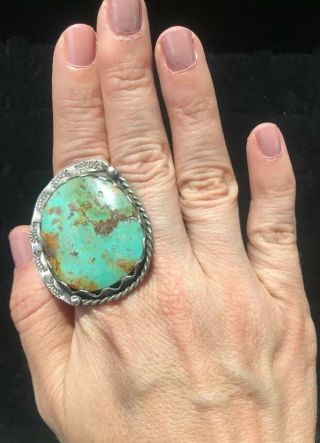 Big Vintage Sterling Silver Navajo Royston Turquoise Ring Sz 9.  5 Unisex