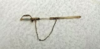 Antique 14k Gold Sword Pin W/enamel,  Mine Cut Diamond Handle & Sheath