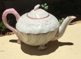 Exquisite Vintage Irish Belleek Neptune Pink Shells Teapot / A Beauty