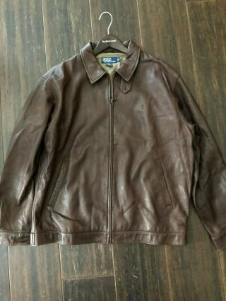 Vtg Polo Ralph Lauren Leather Jacket Harrington Coat Barracuda 90s Bomber Large