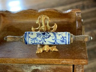 Artisan Vintage Miniature Dollhouse Porcelain Rolling Pin Blue White Paint Wood 5