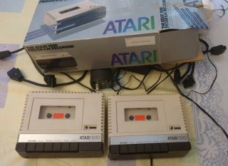 Two Vintage Atari 1010 Cassette Tape Recorder Box Cables Power Supply