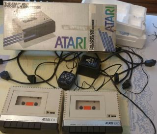 Two Vintage Atari 1010 Cassette Tape Recorder Box Cables Power Supply 2