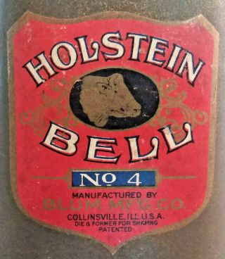 Vintage Holstein No.  4 Cowbell Blum Mfg.  Co.  Collinsville,  Ill -