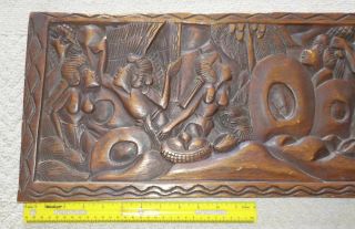vintage palau wood carved storyboard of giant yap money stone.  pacific islands 2