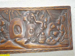 vintage palau wood carved storyboard of giant yap money stone.  pacific islands 3