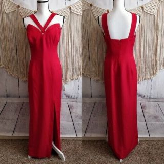 En Francais Vintage Red Cutout Strappy Evening Gown 12