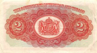 Trinidad & Tobago $2 1.  5.  1942 P 8 Series 12D Rare Circulated Banknote LB9 2