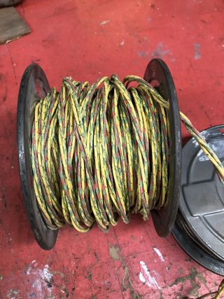 2 VINTAGE COVERED COPPER WIRE ON METAL REELS 3