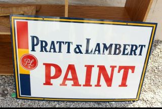 Vintage Double Sided Pratt & Lambert Paint Porcelain Sign Store Display
