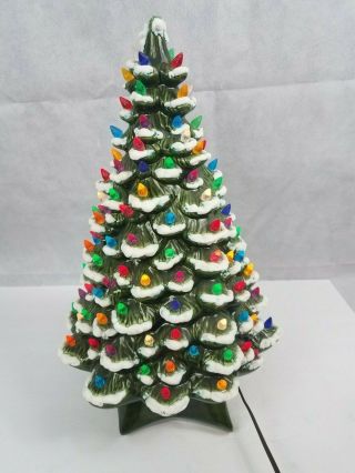 Vintage 20 " Hcm Mold Ceramic Light Up Christmas Tree Snow Flocked