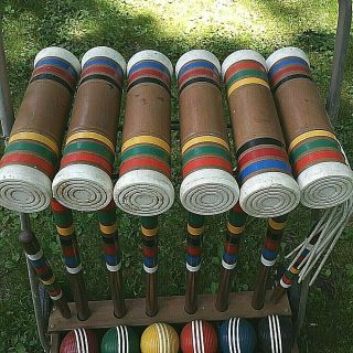 Vintage Forster Wooden 6 Player Croquet Set With Stand Made In Us,