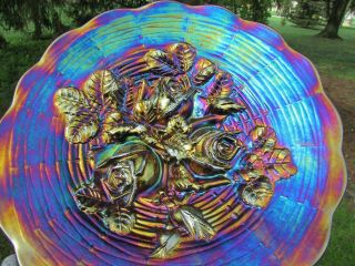 Northwood Rose Show Antique Carnival Art Glass Plate Purple Spectacular