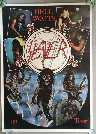 Slayer Hell Awaits 1985 33 1/2 " X 24 " Vintage Poster Metal Albert Cuellar Rare