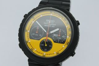 VINTAGE 1985 Seiko Sports 100 7A38 - 7140 Black PVD Mens Quartz Chronograph Watch 5