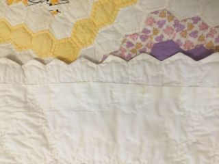 VTG 1930 ' s Grandmothers Flower Garden Quilt 72 x 85 Antique Yellow Handmade 11