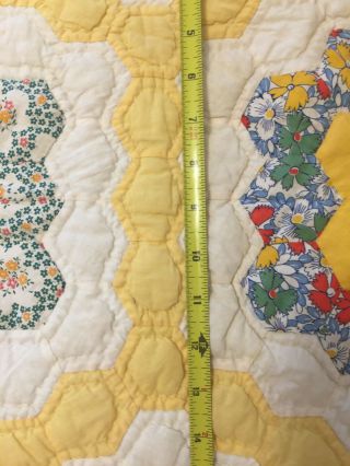 VTG 1930 ' s Grandmothers Flower Garden Quilt 72 x 85 Antique Yellow Handmade 9