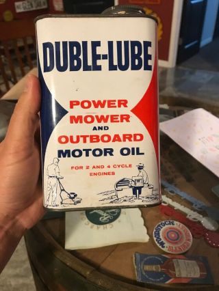 Vintage Duble - Lube Outboard Motor Oil Can Great Graphics Rare Flat Quart 8