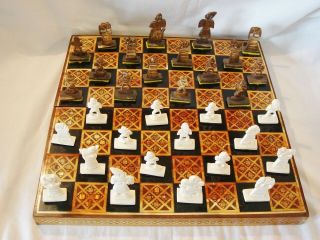 VERY RARE Vintage Egyptian Chess Set Hand - Carved Wood & Bone Collectible 2