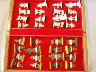 VERY RARE Vintage Egyptian Chess Set Hand - Carved Wood & Bone Collectible 5