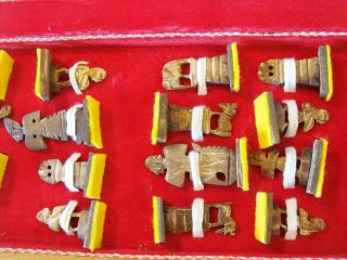 VERY RARE Vintage Egyptian Chess Set Hand - Carved Wood & Bone Collectible 7