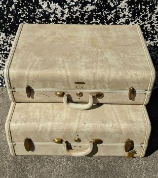 Vintage Samsonite Cream Marble Luggage Suitcase Set Trunks Craft Show Display