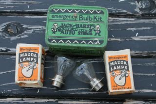 1920 ‘s 1930s Vintage Jack & Harrys Lamp Bulb Tin Box Ge Ford Gm Chevy