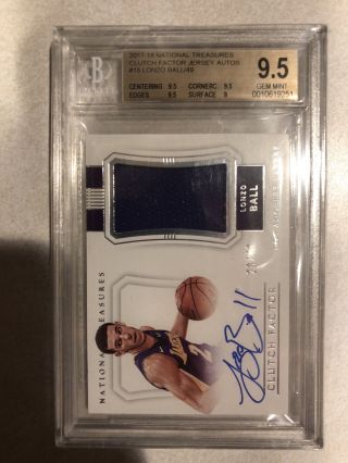 Lonzo Ball 2017 - 18 National Treasures Auto Patch /49 Clutch Factor Bgs 9.  5 Rare