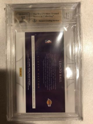 Lonzo Ball 2017 - 18 National Treasures Auto Patch /49 Clutch Factor BGS 9.  5 Rare 2