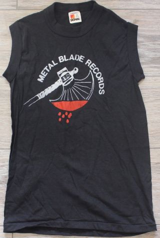 Rare Vintage Metal Blade Records Bloody Ax Logo Tank Top T - Shirt Small
