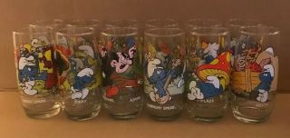 12 Vintage Smurfs Drinking Glasses,  1982