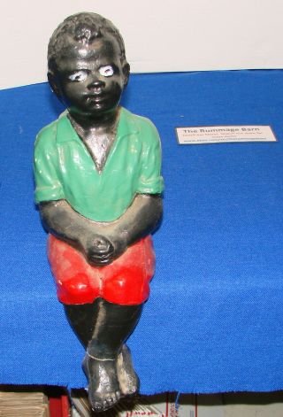 Vintage Black Child Cement Statue - - - - - Boy Sitting And Fishing - - - Missing Pole