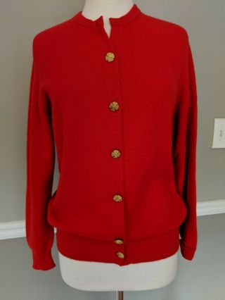 Lyle & Scott Womens 100 Cashmere Cardigan Sweater Scotland Red Vintage Sz M