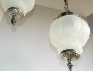Vtg 2 Double Light Lamp Hanging Swag Glass Globe Chrome Silver Regency Rewired