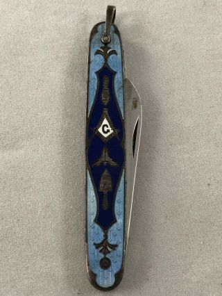 Vintage Voos Sterling Silver Enamel Cloisonne Masonic Folding Pocket Knife 2 2