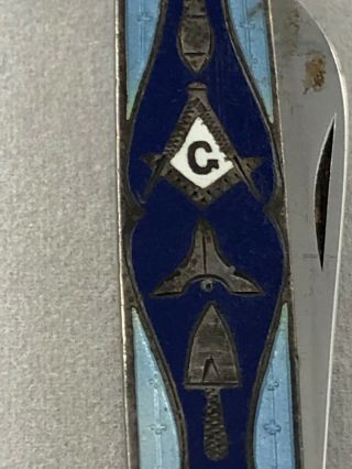 Vintage Voos Sterling Silver Enamel Cloisonne Masonic Folding Pocket Knife 2 6